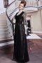 Sweetheart Lace Half Sleeves Zipper Black Chiffon Long Formal Dress