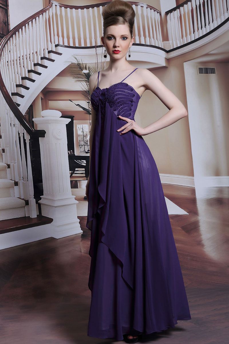 Sexy Purple Spaghetti Straps Draping Beading Ankle Length Chiffon Formal Dress