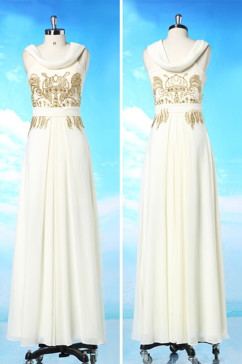 Simple Chiffon White A Line Embroidery Formal Dress