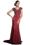 Modern Sheath V Neck Satin Court Train Red Embroidery Prom Dress