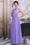 Modern Chiffon High Neck Flowers Long Purple Formal Bridesmaid Dress