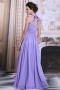 Modern Chiffon High Neck Flowers Long Purple Formal Bridesmaid Dress