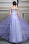 Modern Tulle Purple Long A Line Off Shoulder Embroidery Prom Dress