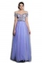 Modern Tulle Purple Long A Line Off Shoulder Embroidery Prom Dress