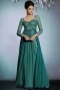 Vintage Chiffon Green A Line Long Evening Dress With Sleeves