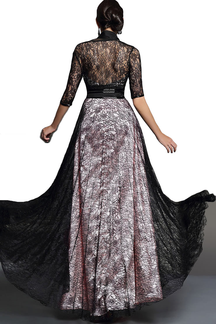 Elegant Black A Line Lace Halter Long Evening Dress