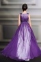 Sexy V Neck Purple A Line Chiffon Long Beading Evening Dress