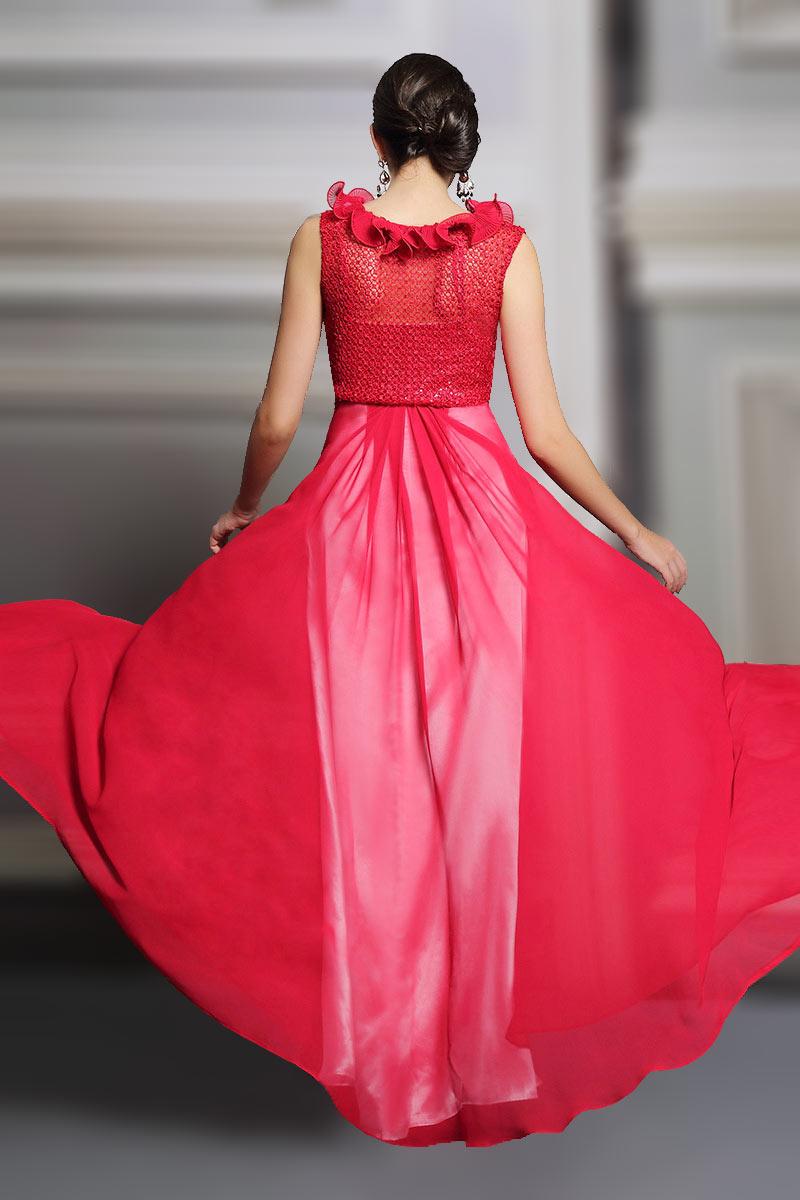 Chic Red Sweetheart A Line Chiffon Long Sequins Evening Dress
