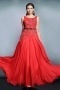 2015 Sexy Red Chiffon Bateau Long Sequins Formal Dress