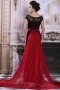 Sexy Bateau A line Court train Color block Lace Evening Dress with Short sleeves