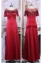 Short Sleeve Sheath Bateau Floor length Red Silk like Satin Evening Dress