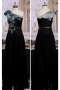 Cap sleeves A Line One Shoulder Black Chiffon Evening Dress With Sequins