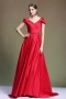 Elegant V Neck Sweep Train Satin Red Evening Dress