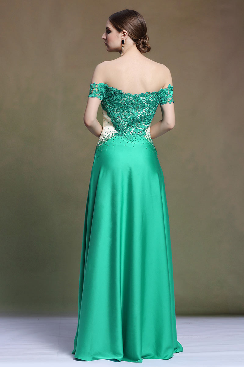 Modern A Line Off the Shoulder Satin Green Evening Dress