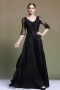 Elegant Scoop Half Sleeves Satin Black Evening Dress