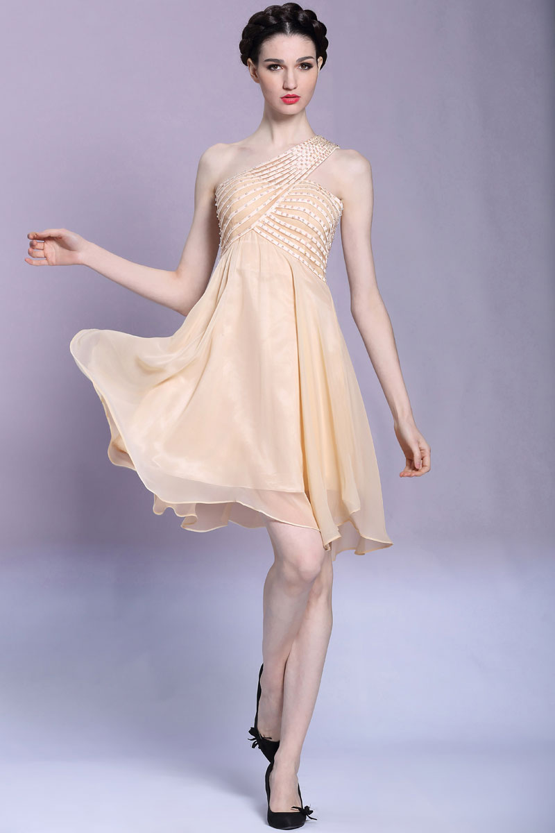 Elegant One Shoulder Beadings Chiffon Short Formal Dress