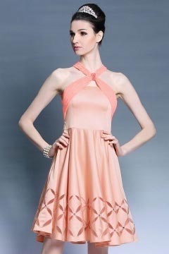 Elegant Halter Sleeveless Beading A line Orange Formal Dress