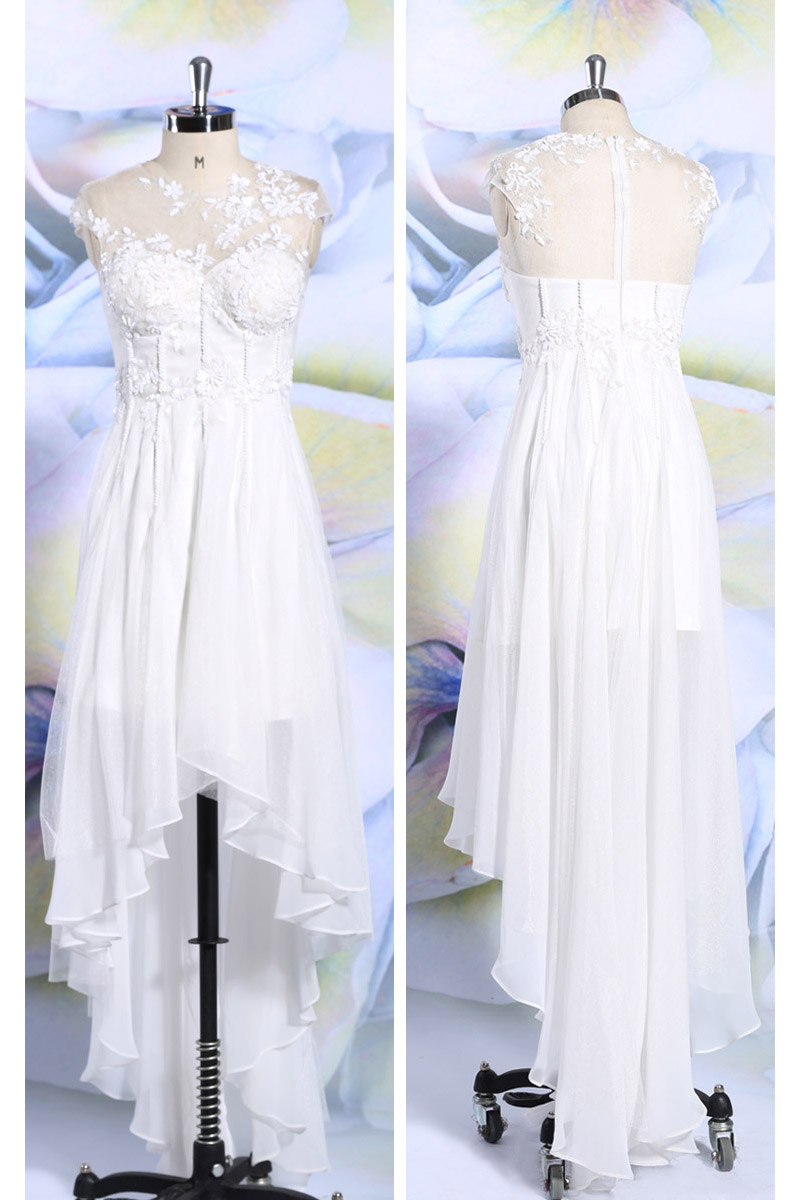 Modern Ivory Chiffon Jewel Embroidery Evening Dress with Cap Sleeves