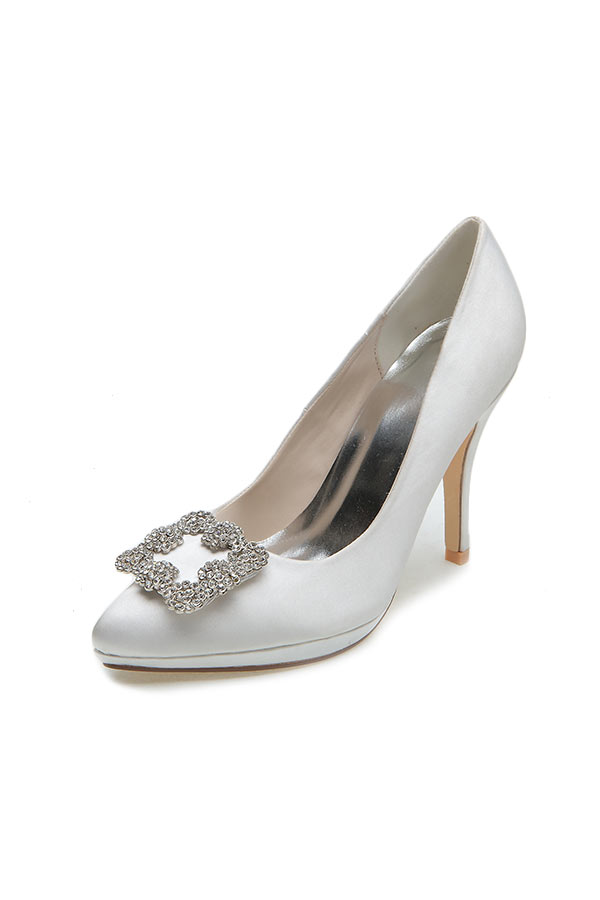 Simple Elegant Rubber Ivory Satin Wedding Shoes