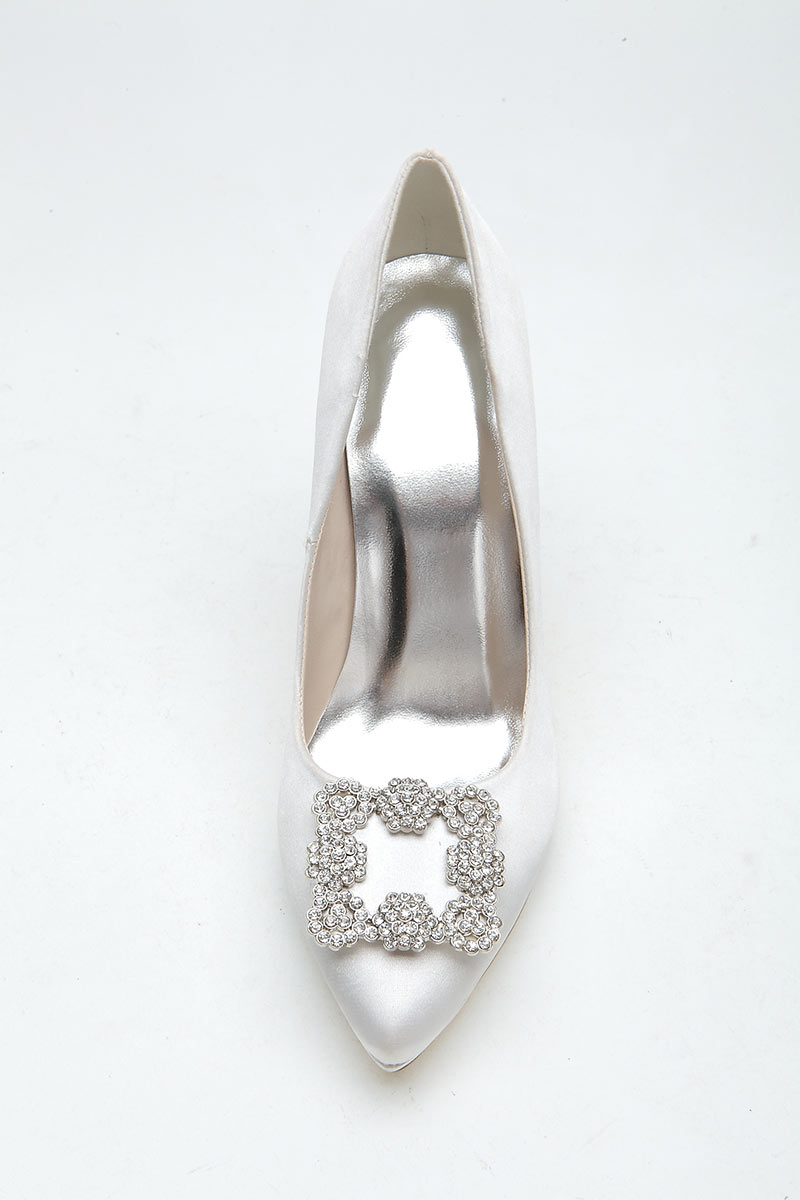 Simple Elegant Rubber Ivory Satin Wedding Shoes