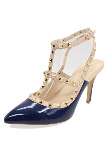 Navy Studded Ankle Strap Sandals