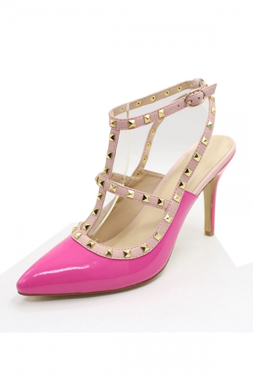 Fuchsia Sleek Studded Ankle Strap Sandals