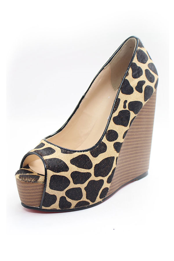 Leopard Print Peep Toe Wedge Sandals SKU: XHM0130