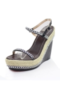 Silver Chain Ankle Strap Black Sole Wedge Sandals