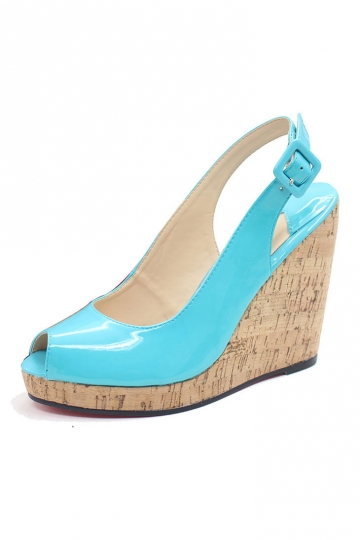 Blue Peep Toe Slingbacks Wedge Sandals