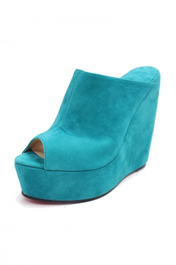 Sky Blue Suede Wedge Sandals