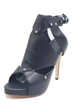 Black Geometric Shape Ankle Strap Sandals