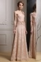One Shoulder A-line Lace Long Champagne Evening Dress