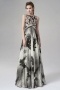 Unique Bateau Sleeveless Chiffon Print Long Gray Evening Dress