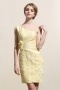 One Shoulder Ruching Flower Lace Yellow Formal Dress