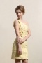 One Shoulder Ruching Flower Lace Yellow Formal Dress