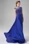 Bateau Beading Sleeveless Chiffon Blue Evening Dress