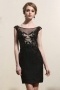 Sheath Cap Sleeves Lace Black Cocktail Gown