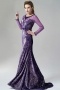 Elegant Long Sleeves Velvet Sheer Purple Evening Dress