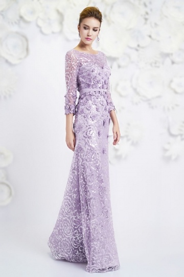 Dressesmall Bateau A-line sleeved Sequin Purple Evening Dress