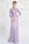Bateau A-line sleeved Sequin Purple Evening Dress
