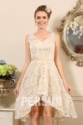 Lace Ivory Asymmetrical V Neck Wedding Dress