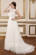 High Neck Court Train A Line Backless Lace Wedding Gown