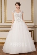 Chic V Neck Ivory Beading Princess Tulle Wedding Dress