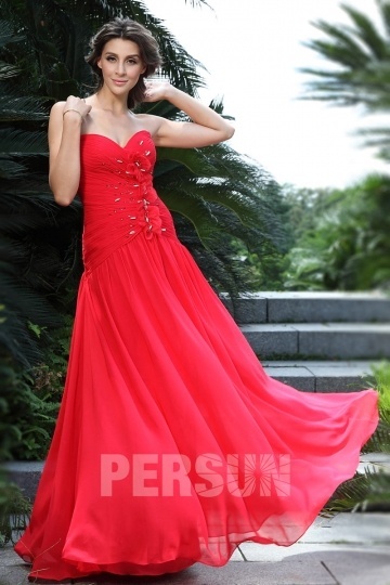 Dressesmall Persun Elegant Red Ruching Flower Formal Evening Dress