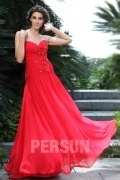 Persun Elegant Red Ruching Flower Evening Dress