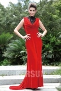 Elegant Stehkragen Etui-Linie Abendkleid in Rot aus Velvet