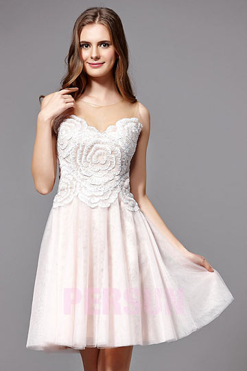 Petite robe bal vintage bicolore bustier à motif floral & brodé
