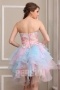 Knee Length Ruffles Color Block Organza Formal Evening Dress