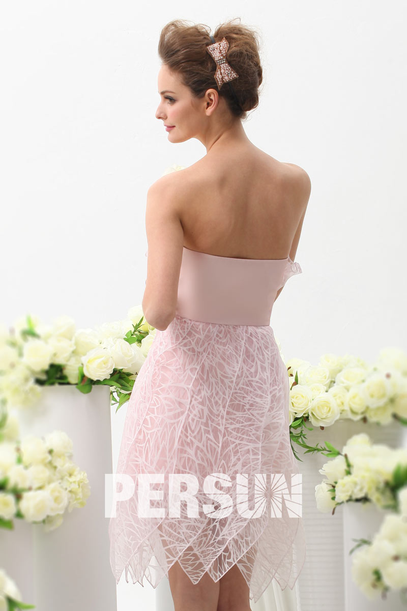 Sexy Knee Length Pink Organza Formal Evening Dress Persun