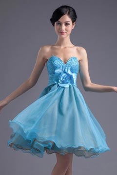 Gorgeous Sweetheart Blue Knee Length Flower Organza Formal Bridesmaid Dress